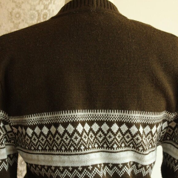 Vintage 1950s 1960s Cardigan, Jaguar Mexican Brown and White Sweater, Size 40 - Picture 8 of 10